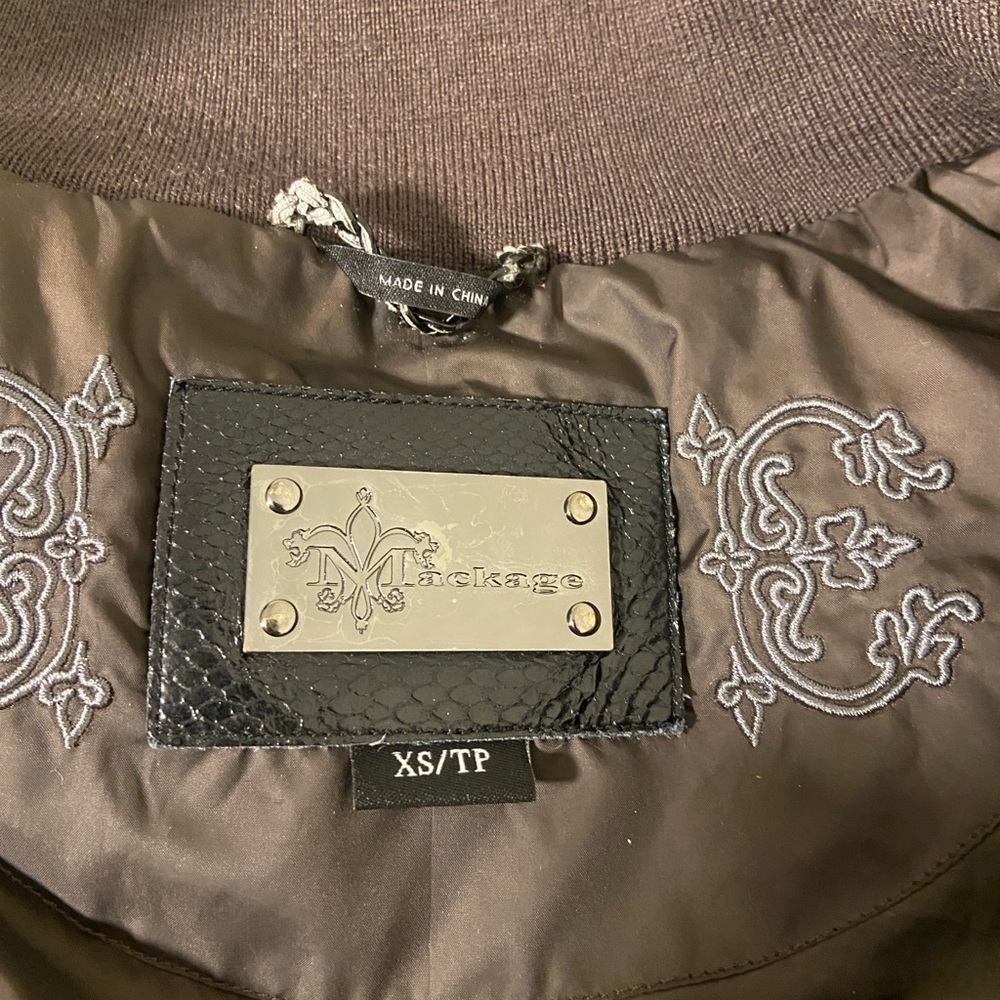 Mackage Black Down Parka Fur Hood Leather Trim - Picture 5 of 11